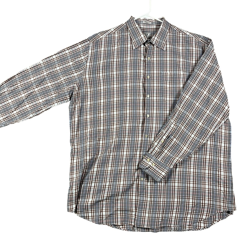Peter Millar Button Down Shirt Mens 2XL Plaid Multicolor Brown Blue Black
